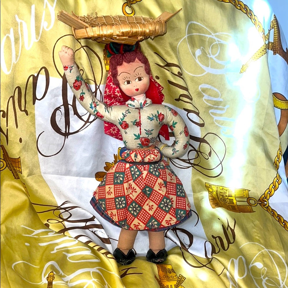 Colorful Folk Art Doll with Basket
